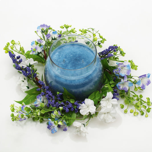 Periwinkle & White Flowers - Candle Ring