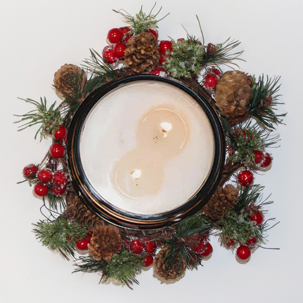 Iced Red Berries & Pinecones - Candle Ring
