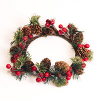 Iced Red Berries & Pinecones - Candle Ring