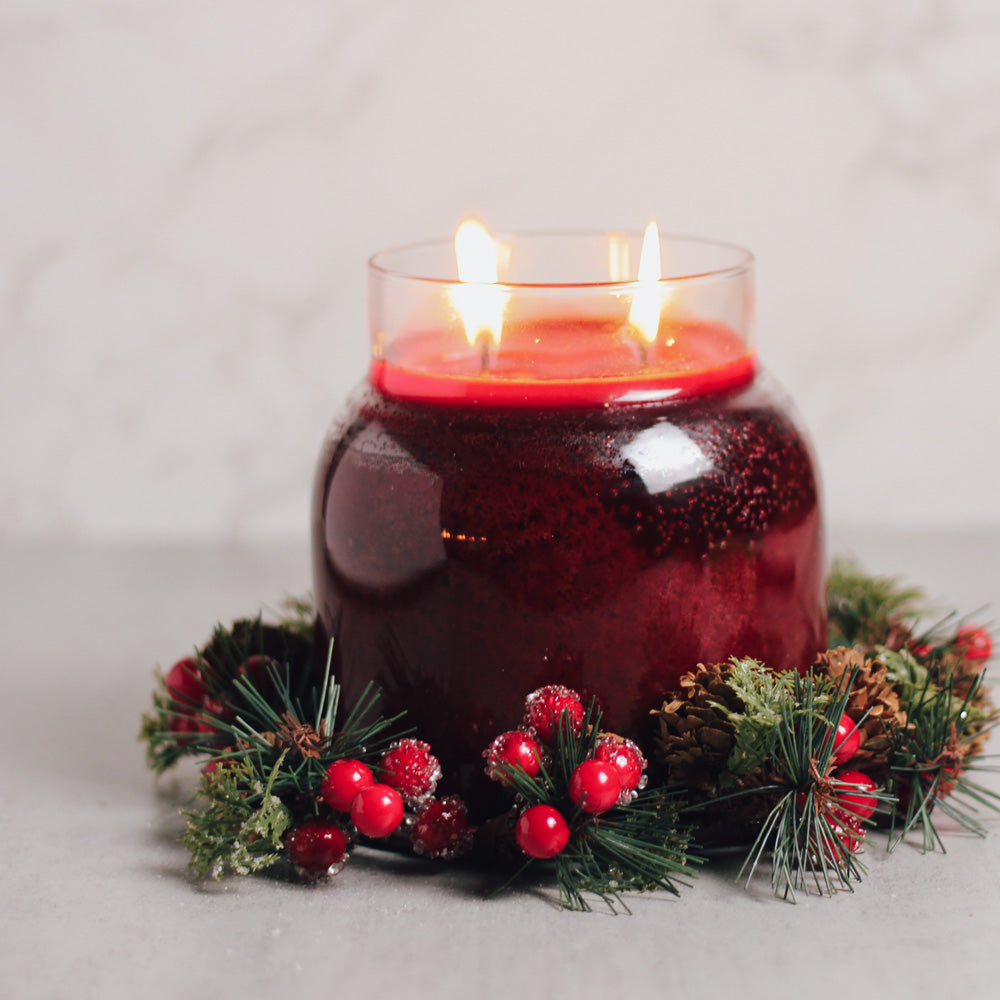 Iced Red Berries & Pinecones - Candle Ring