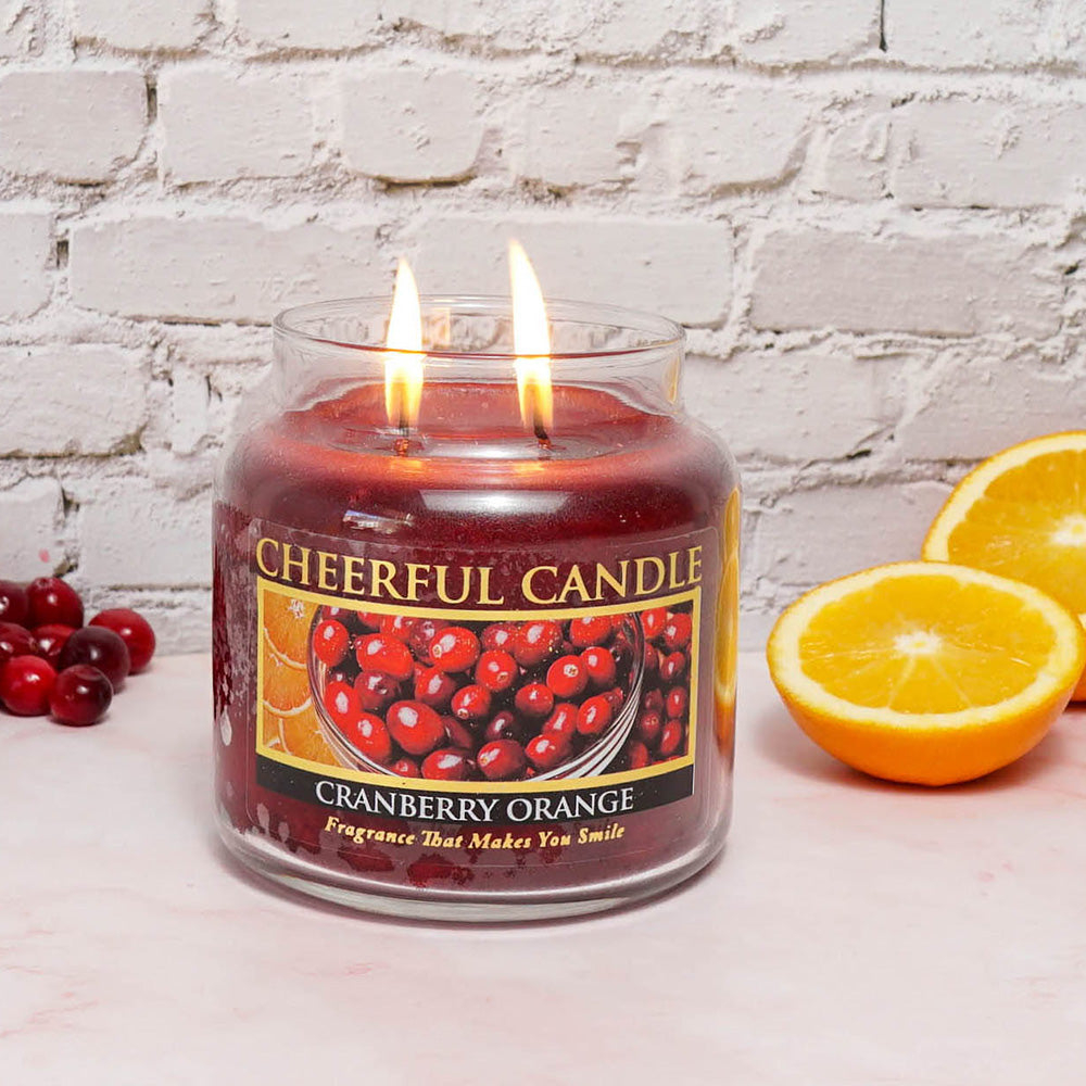 Cranberry Orange Scented Candle -16 oz, Double Wick, Cheerful Candle