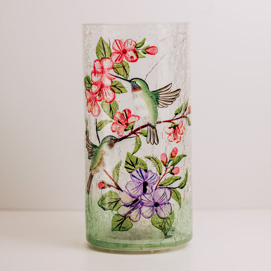 Hummingbird - Crackle Glass Pillar