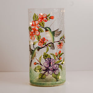 Hummingbird - Crackle Glass Pillar