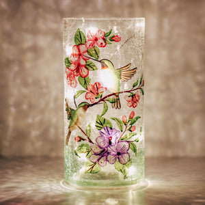 Hummingbird - Crackle Glass Pillar