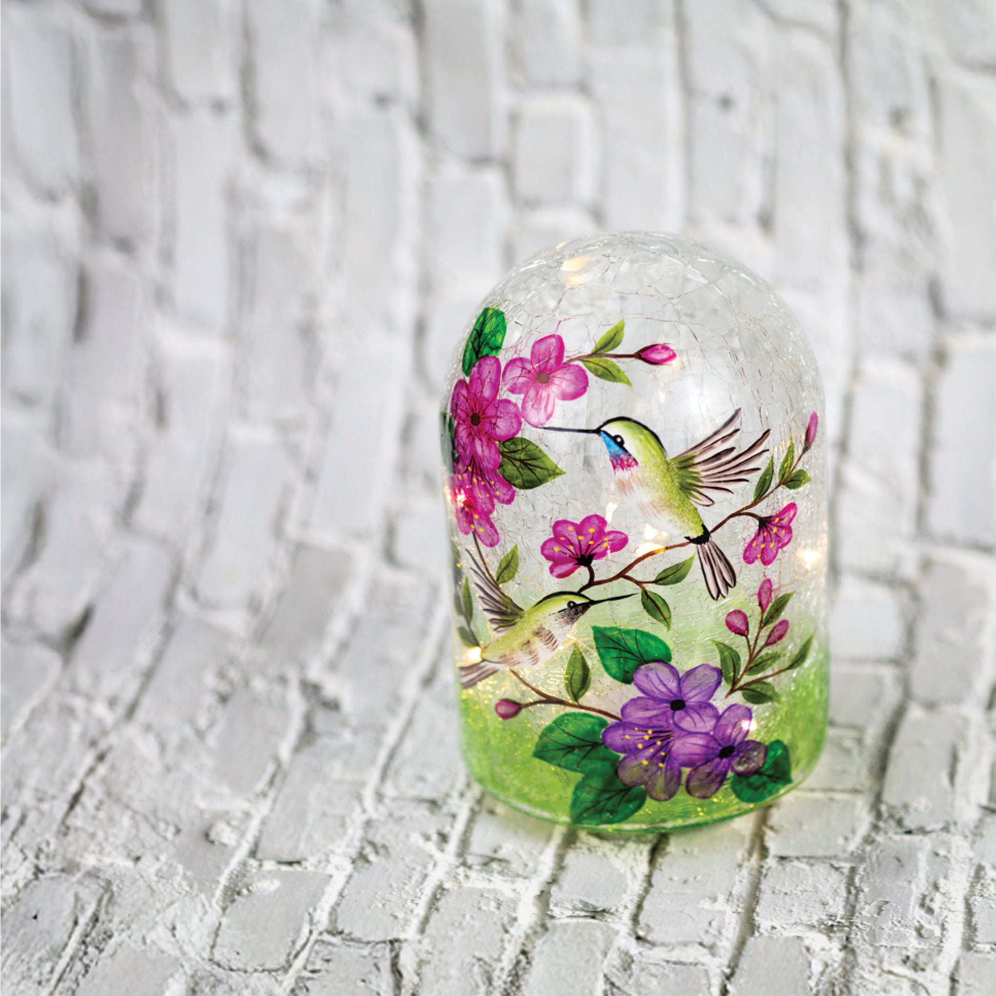 Hummingbird - Crackle Glass Cloche - Product Image by A Cheerful Giver