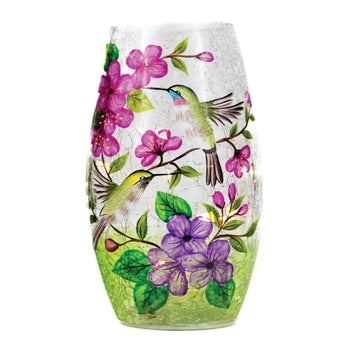 Hummingbird - Crackle Glass Short Vase by A Cheerful Giver