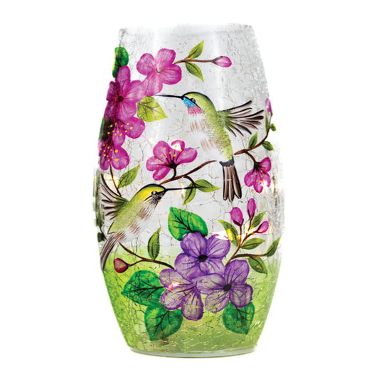 Hummingbird - Crackle Glass Short Vase by A Cheerful Giver