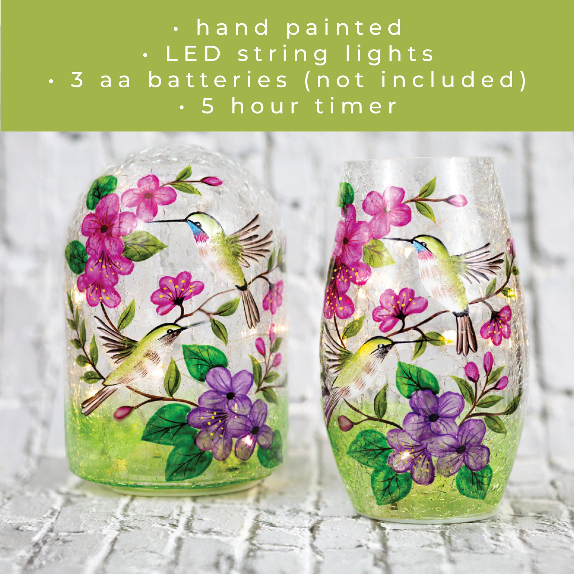 Hummingbird - Crackle Glass Short Vase - Product Image by A Cheerful Giver