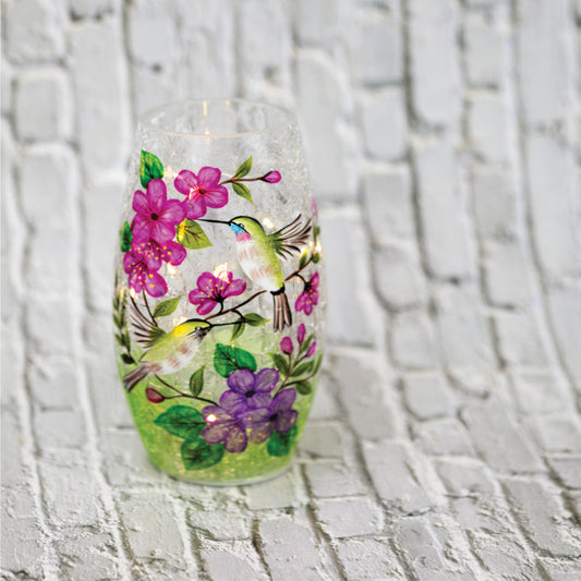 Hummingbird - Crackle Glass Short Vase - Product Image by A Cheerful Giver