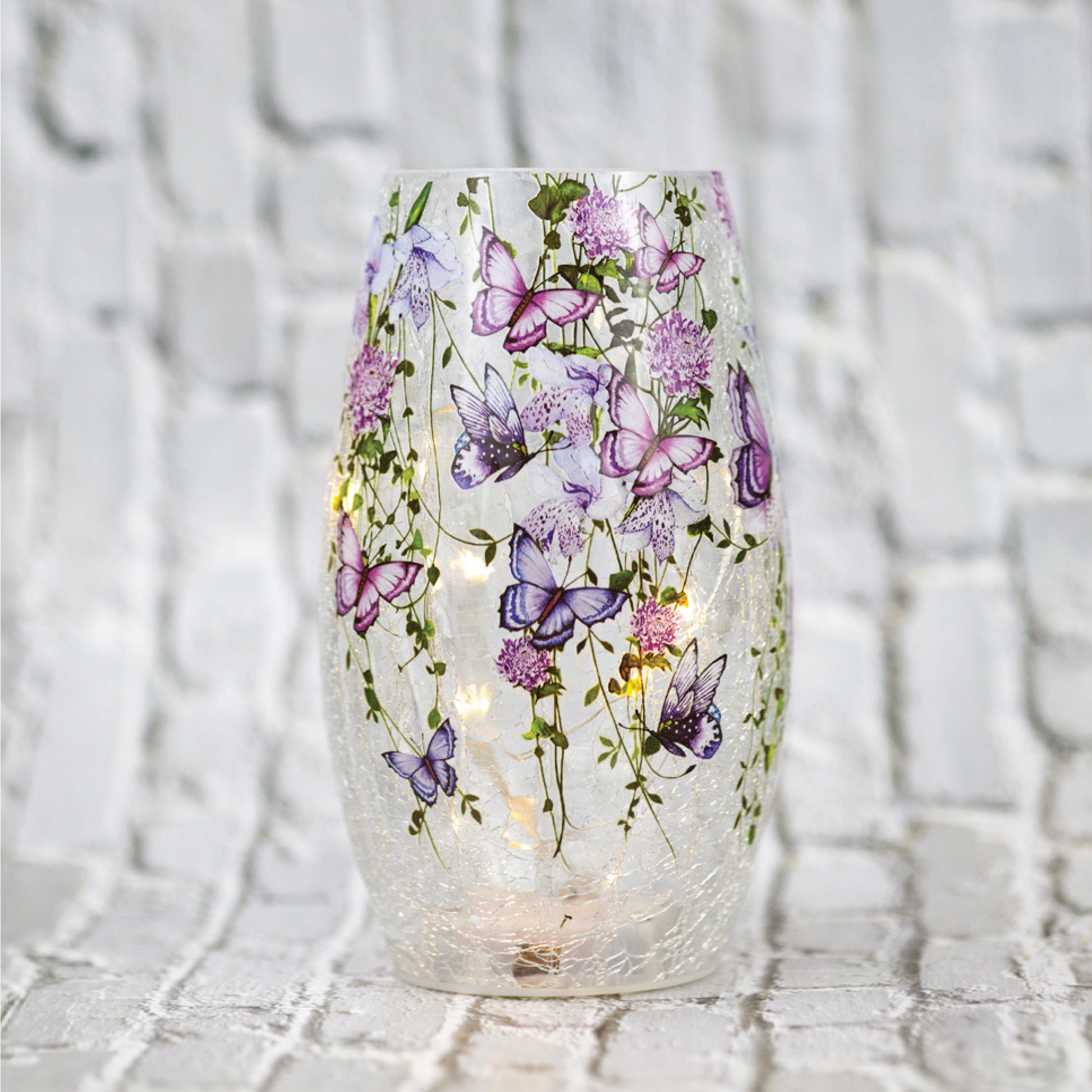 Cascading Purple - Crackle Glass Short Vase - Product Image by A Cheerful Giver