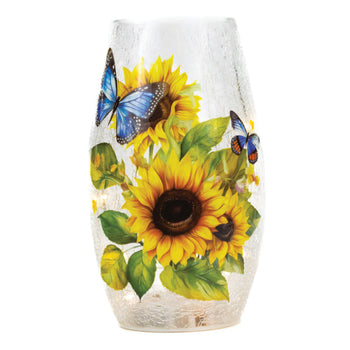Sunflower & Butterfly - Crackle Glass Short Vase by A Cheerful Giver