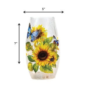 Sunflower & Butterfly - Crackle Glass Short Vase - Product Image by A Cheerful Giver