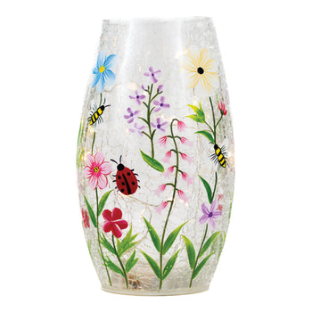Wildflower & Bee - Crackle Glass Short Vase by A Cheerful Giver