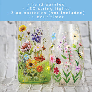 Wildflower & Bee - Crackle Glass Short Vase - Product Image by A Cheerful Giver