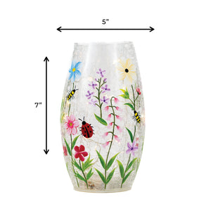 Wildflower & Bee - Crackle Glass Short Vase - Product Image by A Cheerful Giver