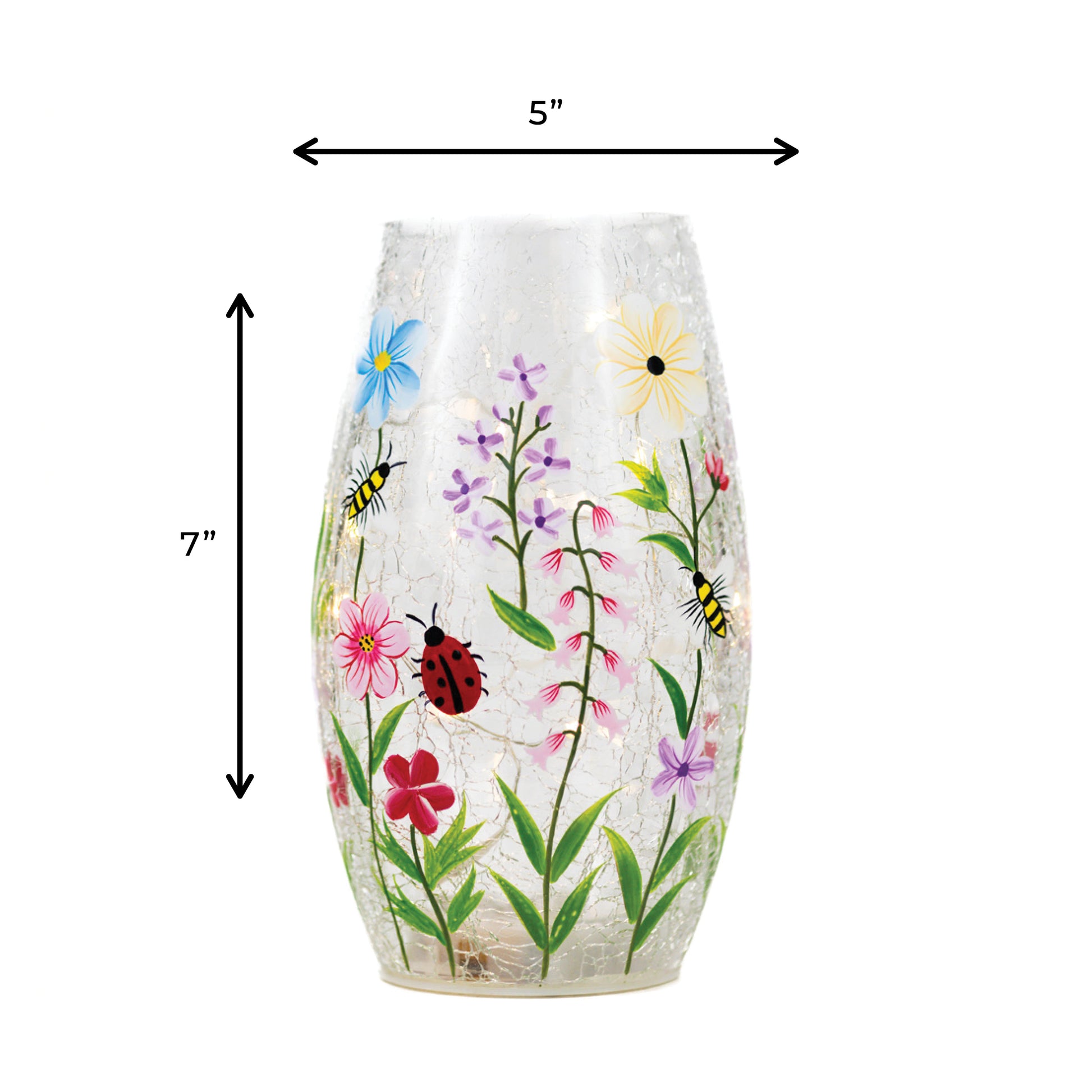 Wildflower & Bee - Crackle Glass Short Vase - Product Image by A Cheerful Giver
