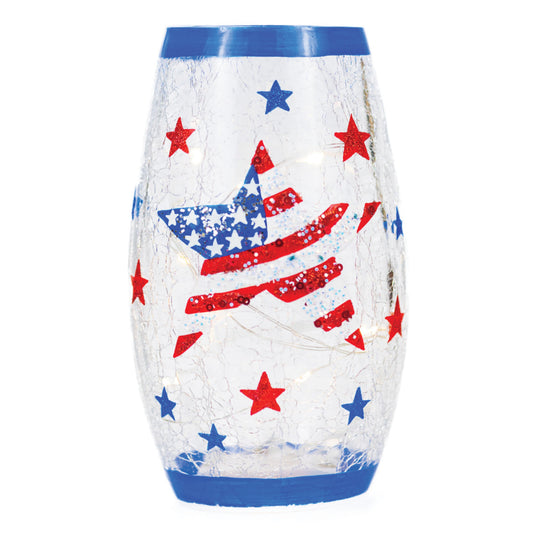 Stars & Stripes - Crackle Glass Short Vase by A Cheerful Giver