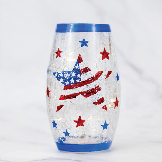 Stars & Stripes - Crackle Glass Short Vase - Product Image by A Cheerful Giver