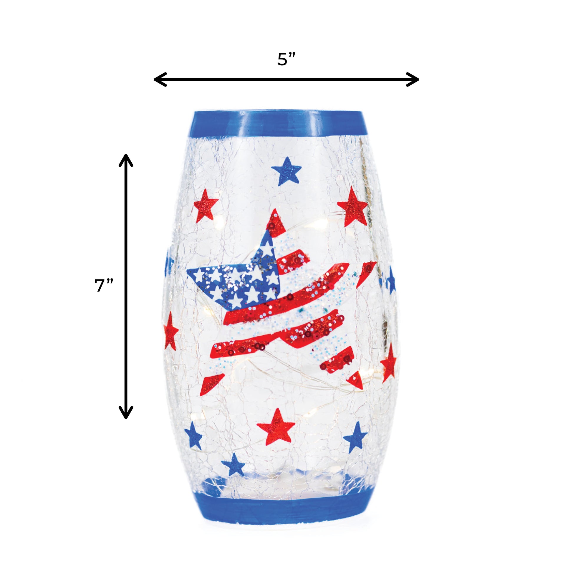 Stars & Stripes - Crackle Glass Short Vase - Product Image by A Cheerful Giver