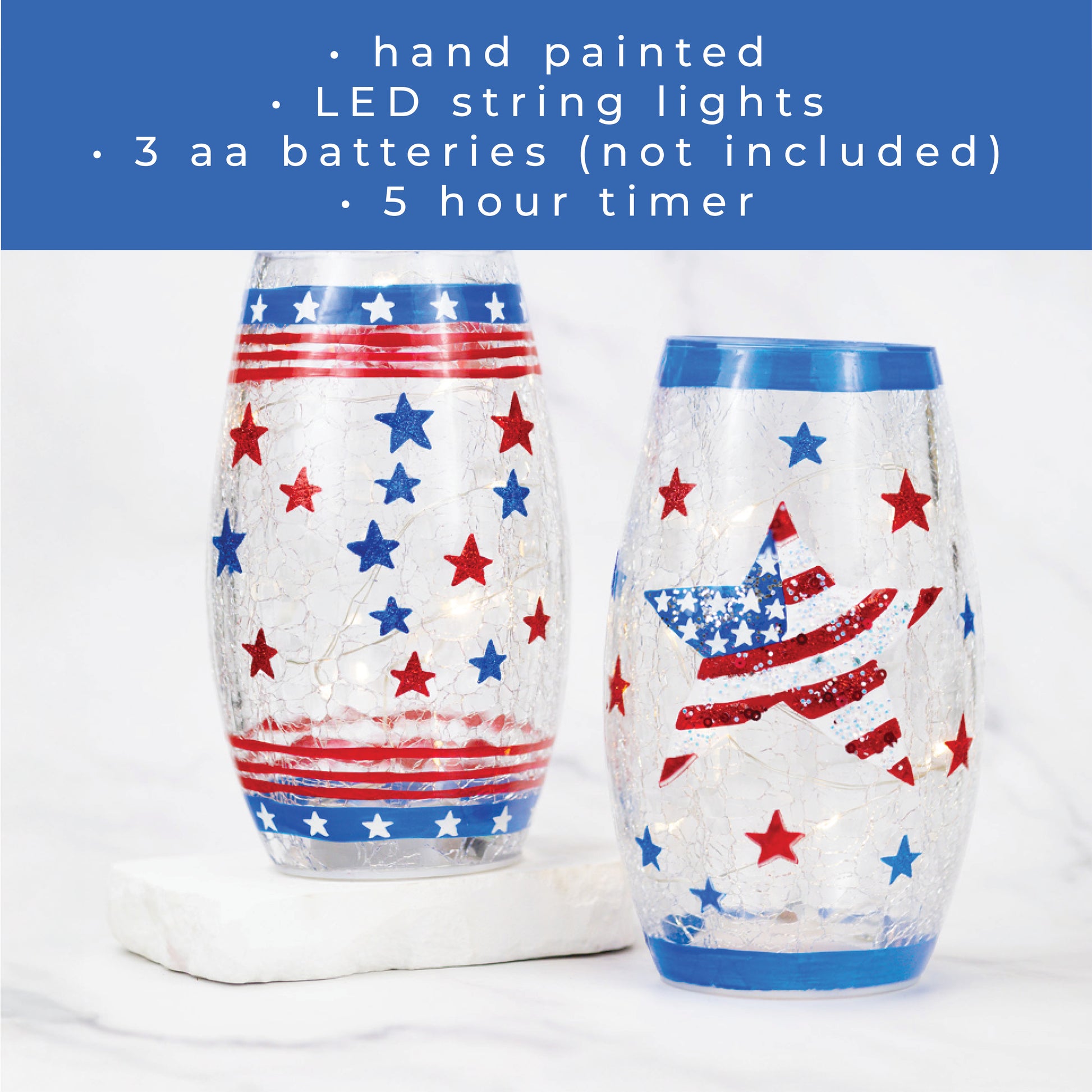 Patriotic - Crackle Glass Short Vase - Product Image by A Cheerful Giver