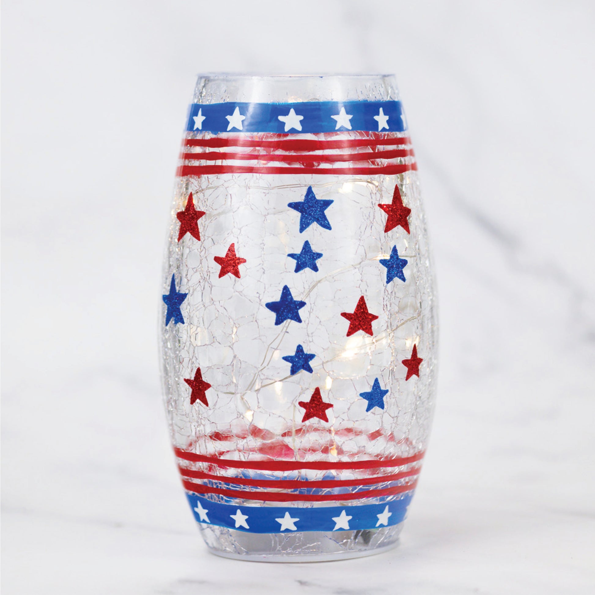 Patriotic - Crackle Glass Short Vase - Product Image by A Cheerful Giver