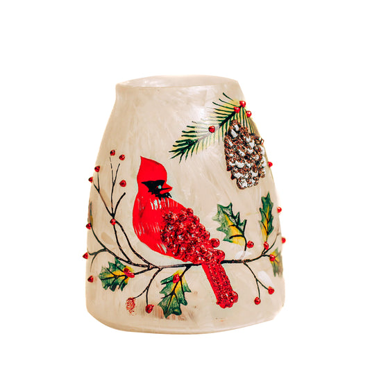 Winter Cardinal - Crackle Glass Jar