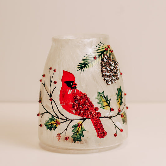 Winter Cardinal - Crackle Glass Jar