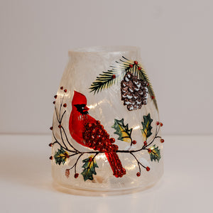 Winter Cardinal - Crackle Glass Jar