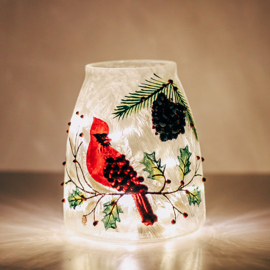 Winter Cardinal - Crackle Glass Jar