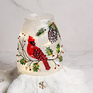 Winter Cardinal - Crackle Glass Jar