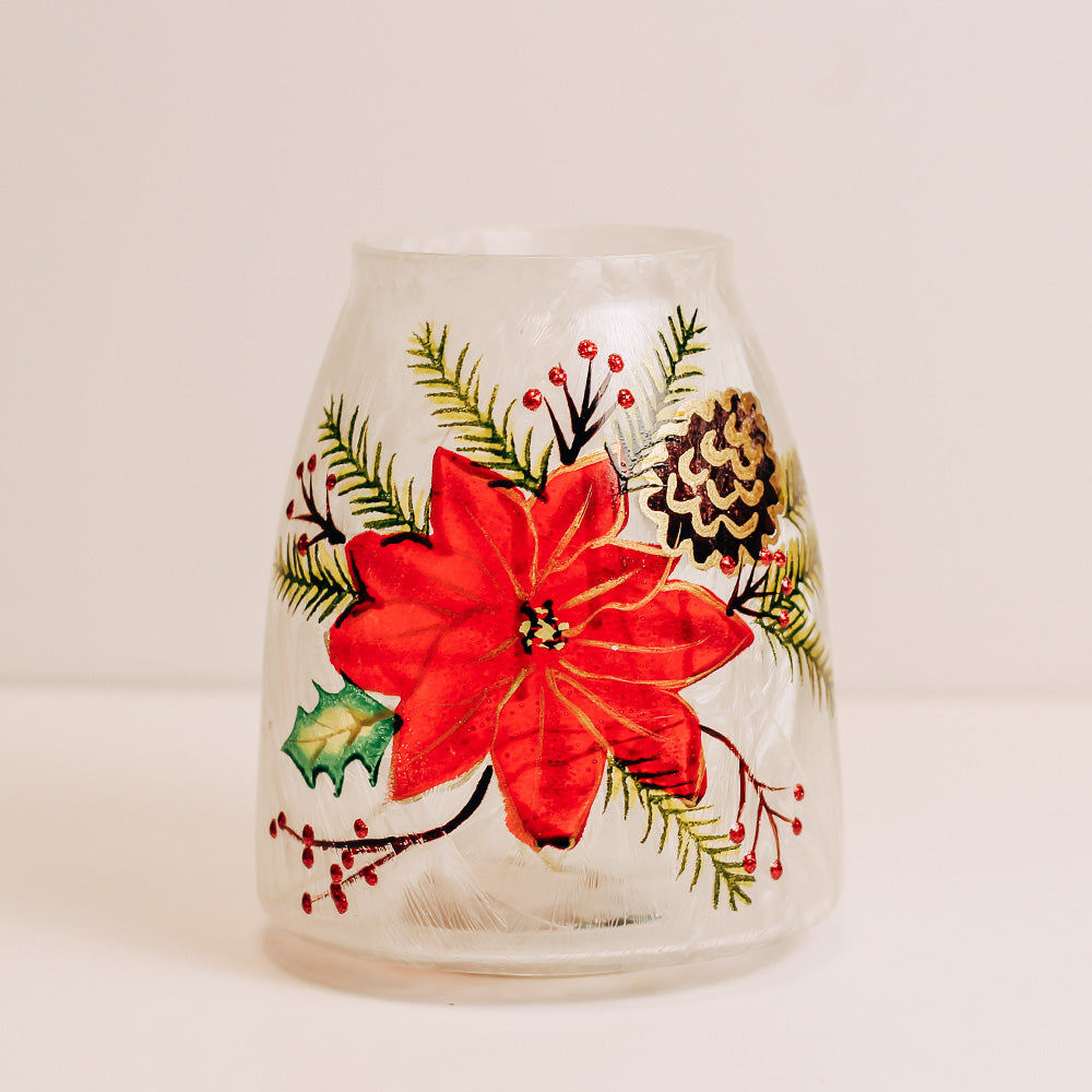 Poinsettia - Crackle Glass Jar