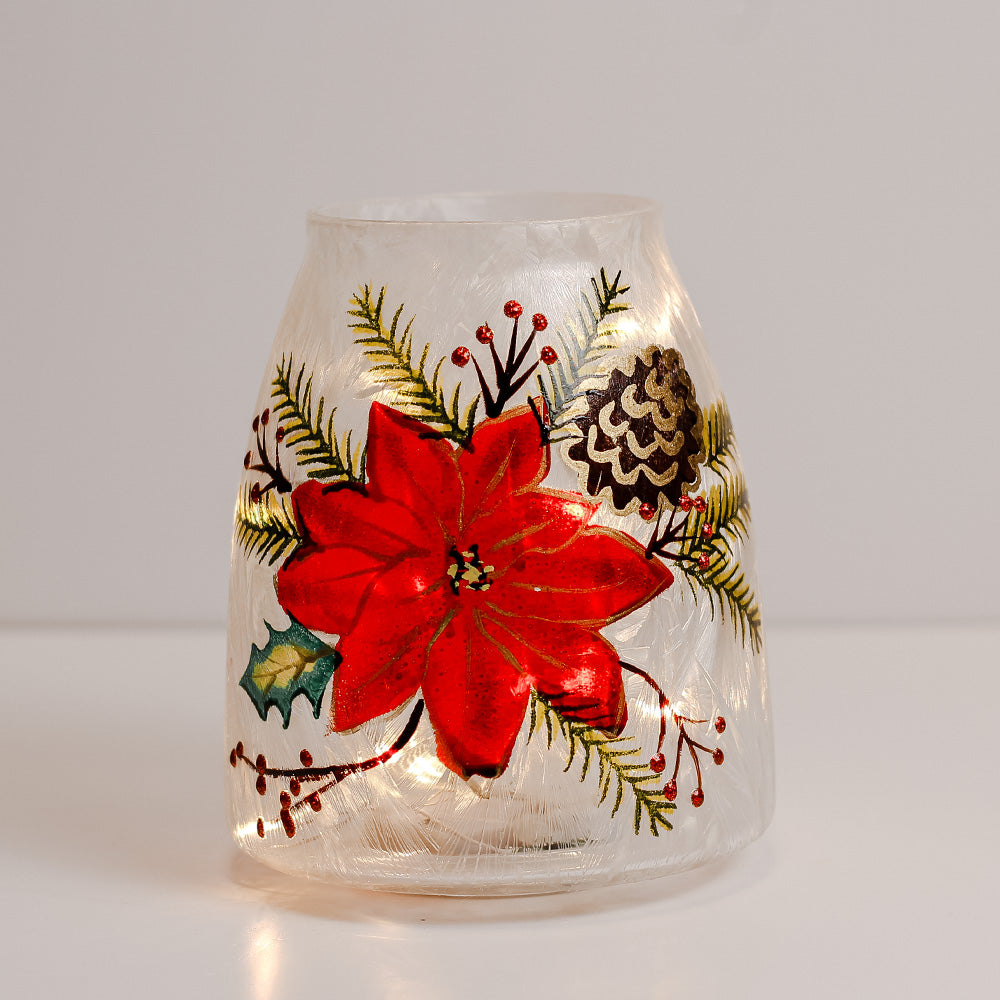 Poinsettia - Crackle Glass Jar