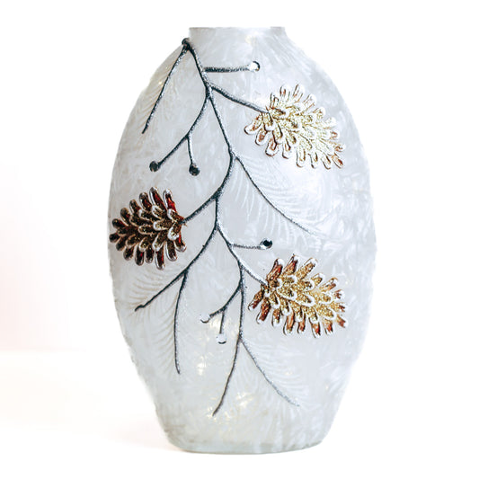 Pinecone Branch - Crackle Glass Oval