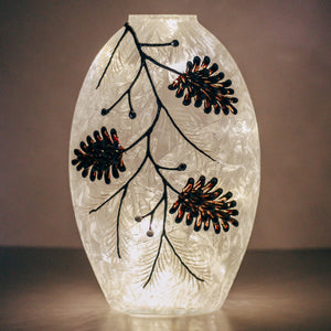 Pinecone Branch - Crackle Glass Oval