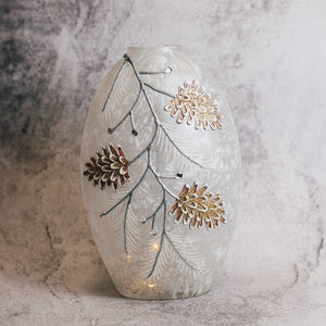Pinecone Branch - Crackle Glass Oval
