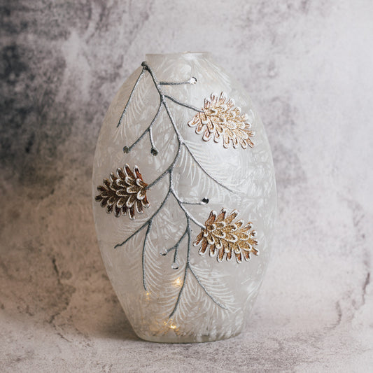 Pinecone Branch - Crackle Glass Oval