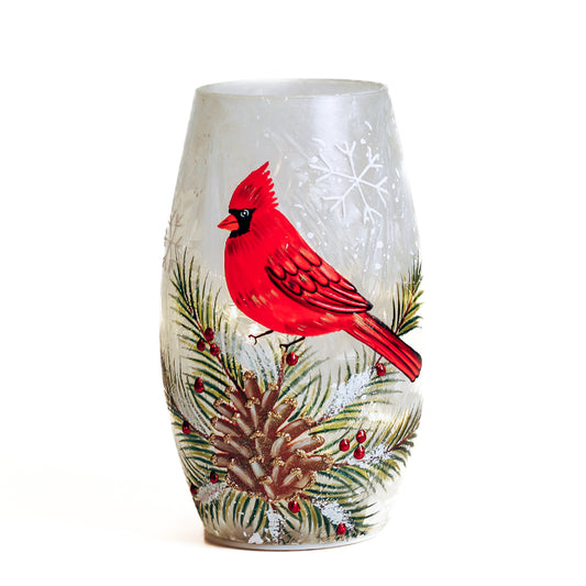 Cardinal Present - Crackle Glass Short Vase