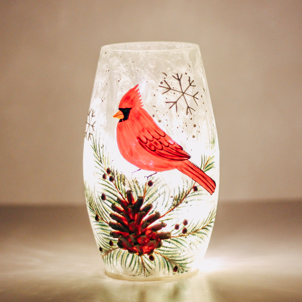 Cardinal Present - Crackle Glass Short Vase