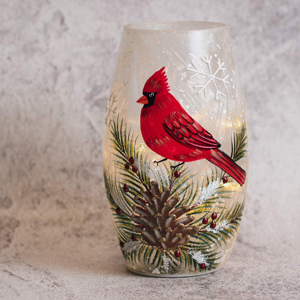 Cardinal Present - Crackle Glass Short Vase