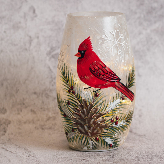 Cardinal Present - Crackle Glass Short Vase