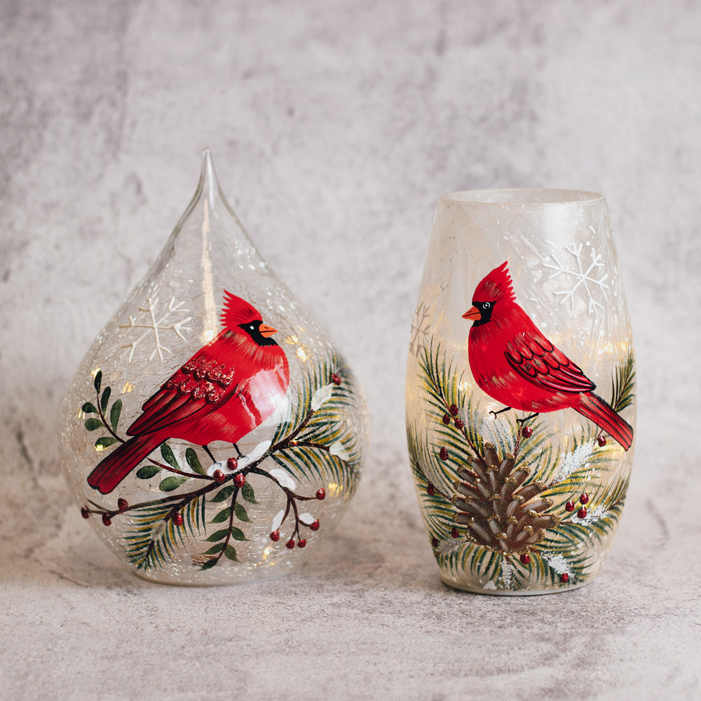 Cardinal Present - Crackle Glass Short Vase