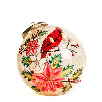 Floral Cardinal - Crackle Glass Ornament