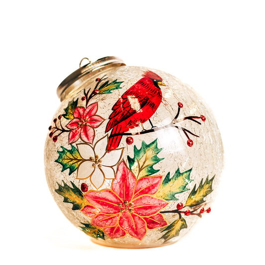 Floral Cardinal - Crackle Glass Ornament