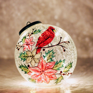 Floral Cardinal - Crackle Glass Ornament