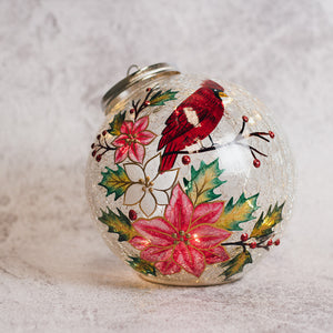 Floral Cardinal - Crackle Glass Ornament