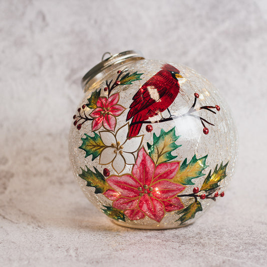 Floral Cardinal - Crackle Glass Ornament