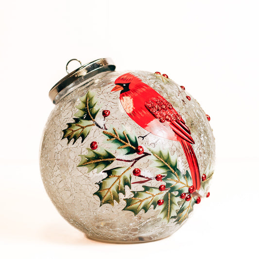 Cardinal Berry - Crackle Glass Ornament