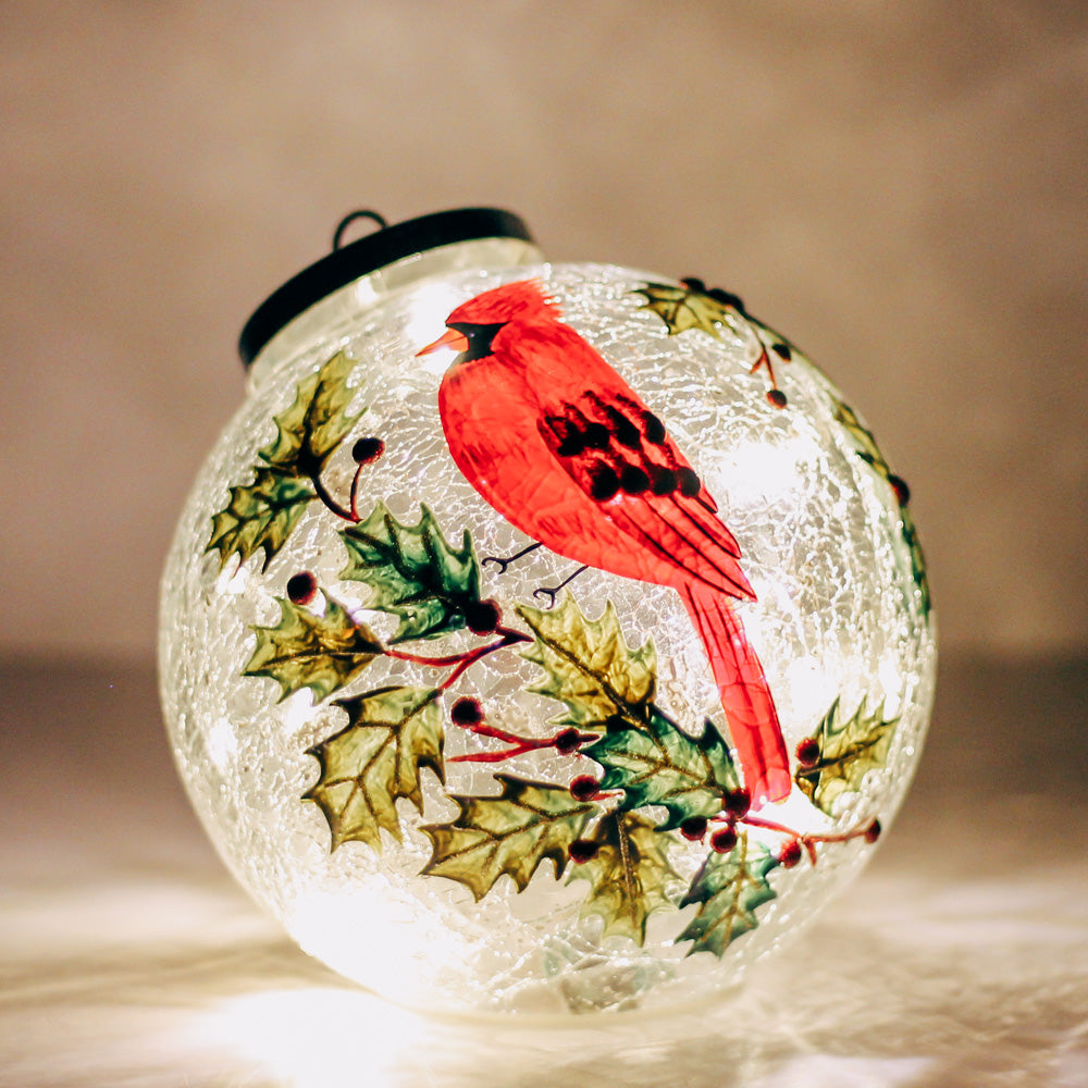 Cardinal Berry - Crackle Glass Ornament