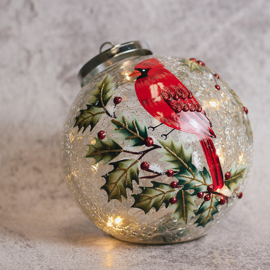 Cardinal Berry - Crackle Glass Ornament