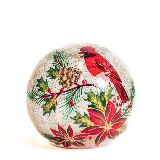 Poinsettia Cardinal - Crackle Glass Orb